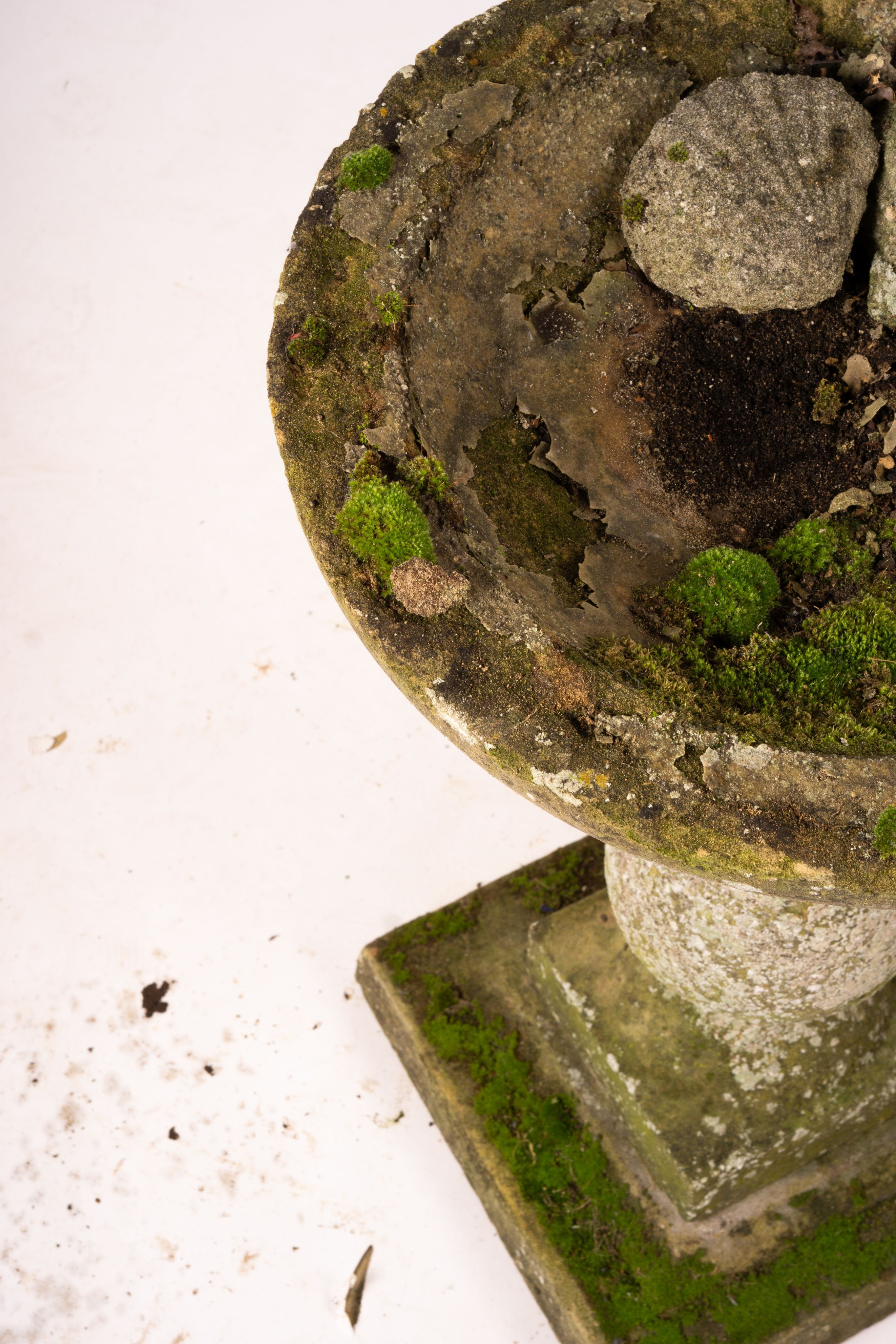 A reconstituted stone baluster pillar sundial and bird bath, tallest 72cm